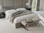 VANT Upholstered Bed Bench - Vintage Leather Light Grey - Brushed Nickel - Contemporary Modern, Bedroom Bench Seat, Hallway, or Entryway