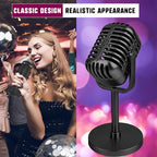 3 Pack Retro Microphone Props Model with Stand Plastic Fake Antique Microphone Stage Table Decor for Classic Party Decoration Costume Prop Pretend Play (Black)