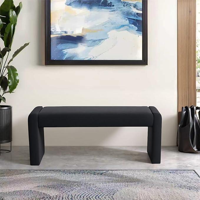 Velvet Entryway Bench End of Bed Bench Upholstered Modern Window Bench Comfy Ottoman for Dining Room/Bedroom/Living Room/Hallway/Indoor (Black)