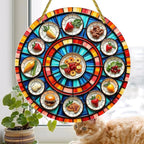 Acrylic Stained Panel Hanging-Radial Food Display Round Window Hanging Ornament,Wall Art Panel for Indoor/Outdoor Decor,Gift,Birthday for Women, Men, Wife, Aunt, and Mom 7.8in