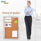 Outdoor 24"x36" Enclosed Cork Bulletin Board Tamper-Proof Dispaly Case,Brown Fabric&Aluminium Frame,Shatter Resistant Lockable Bulletin Board with Clear Acrylic Door for School,Office,Mall,Community