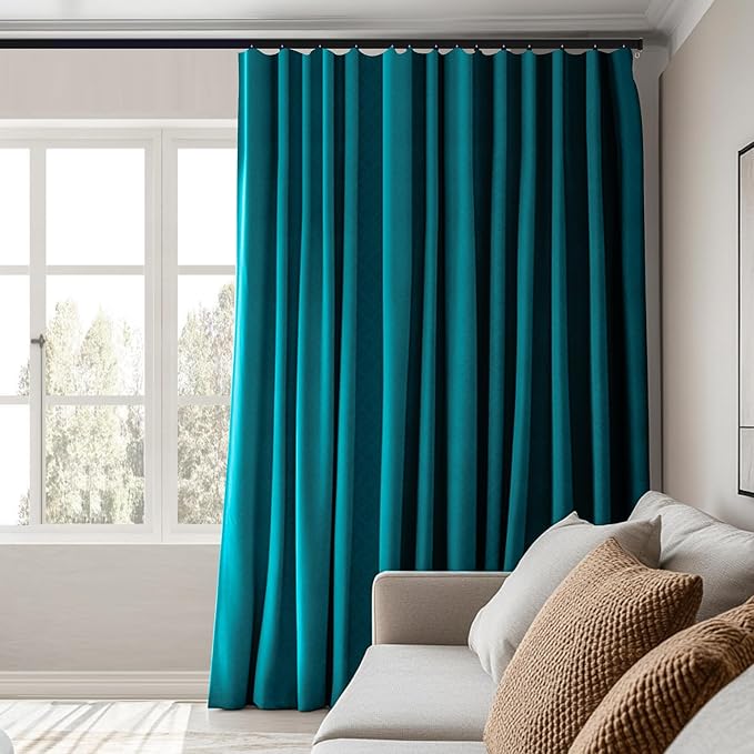 Room Divider Curtains Total Blackout Privacy Curtain Panel Room Thermal Insulated Noise Reduction Curtains for Bedroom Window Living Room Ceiling Track Curtain W 15 ft × H 9 ft Azure Blue