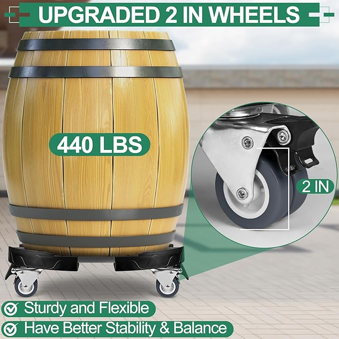ToLanbbt Trash Can Dollies with Wheels, 15-19 in Adjustable Round Furniture Dollies Heavy Duty 440 LBS Drum Rolling Base Keg Carts for 20, 32, 44, 55 Gallon Garbage Cans, Black, 2 PCS