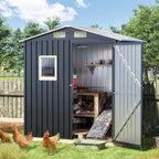 Update Version 6x4 FT Outdoor Metal Storage Shed, Single Door, 1 Clear Window, Tool Shed for Garden, Patio, Backyard Brown
