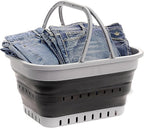 SAMMART 19L (5 Gallon) Collapsible Tub with Handle - Portable Outdoor Picnic Basket/Crater - Foldable Shopping Bag - Space Saving Storage Container (Grey/Black)