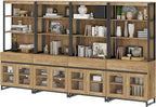 WAMPAT 4 PCS Modern 72" Tall Bookcase with 4 Drawers and Open Book Shelfs, Library Book Shelf with Storage Cabinet and Glass Doors, Wood Freestanding Bookshelves for Home Office, Living Room, Oak