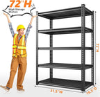 REIBII 72" Garage Shelving,Storage Shelves 2050LBS Heavy Duty Shelving, Adjustable 5-Tier Metal Shelves for Garage, Storage, Basement, Pantry, 72" H*31.5" W*16.5" D