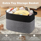 XXXL Supre Large Blanket Basket for Clothes, Towels, Pillows, 108L Cotton Rope Storage Basket for Living Room, Supre Large Woven Toy Storage for Kids, 25" x 16" x 16", Black