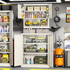 Greenvelly Metal Garage Storage Cabinet, Lockable Metal Cabinets with 2 Doors and Shelves,36”Steel Storage Locking Counter Cabinet for Office,Garage,Kitchen,Home,School(Grey)