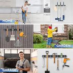 ZONGOOL 2 Pack Mop Broom Holder Wall Mount, Broom Organizer Storage Tool Racks Stainless Steel Self Adhesive Heavy Duty Hooks for Home Kitchen Garden (3 Racks with 4 Hooks, Black)