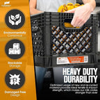 Juggernaut 16 Quart Storage Crate, Milk Crate Plastic Basket w/ 4 Handles, Organizer Bins for Office Storage & Classroom Organization, 4-Pack, Black