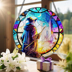 Stained Glass Window Hanging, LAOWEIKI 8'' Witch Suncatcher, Stained Glass Ornament, Suncatchers for Windows Hanging, Window Decor, Outdoor or Indoor, Gifts for Friends