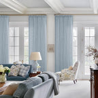 Dusty Blue Pleated Linen Curtains 96 Inches Long for Living Room 2 Panel Set Semi Sheer Light Filtering Pinch Pleat with Rings Hooks Drapes Boho Farmhouse Light Blue Grey Curtain Bedroom Window