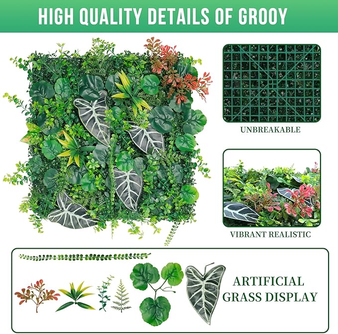 20"x20"(8pcs) Grass Wall, Artificial Boxwood Panels, Grass Backdrop Wall for Privacy Screen, Sun Protected Green Hedge Panels for Outdoor, Indoor, Garden, Fence, Backyard and Décor