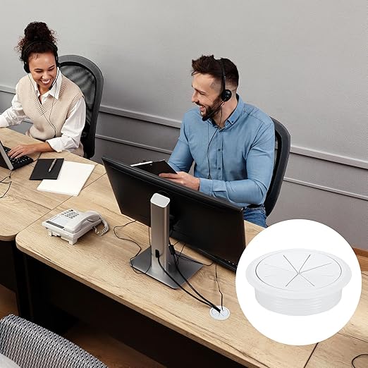uxcell 4 Pcs Desk Grommet, 3.15 inch 80mm Desk Cable Hole Cover Wire Hole Insert for Home Office Table Cabinet Cord Organizer, White