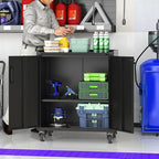 Metal Garage Storage Cabinet on Wheels, Lockable Rolling Tool Cabinet with Doors and Shelves, Heavy Duty Mobile Steel Cabinet for Garage Warehouse Workshop
