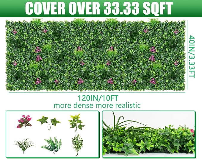 Boxwood Roll Panels, Grass Wall 40"x120"(33.33 SQFT), Grass Backdrop, Privacy Screen, Sun Protected Green Wall Decor for Outdoor, Indoor, Garden, Backyard and Décor