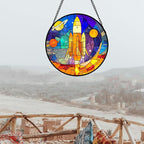 Stained Glass Window Hanging Abstract Universe Planetary Rocket 7.8" - Suncatcher Door Garden Sun Catcher Home Decor Birthday Children's for Men Teenage Boys Kids