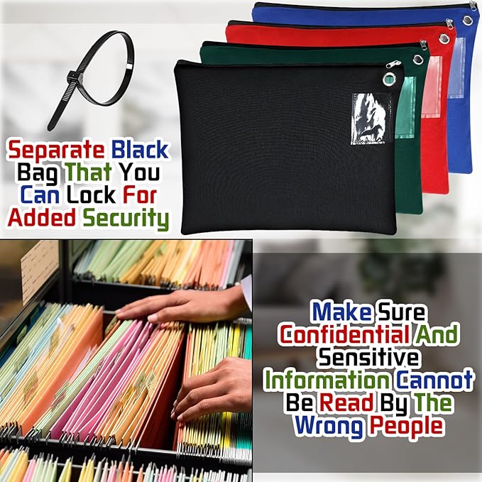 4 Pcs Interoffice Mailer Canvas Transit Sack Zipper Bag 18" x 14" Large Zipper Pouch with Grommet Interoffice Mail Bag (Black,Blue,Red,Green)