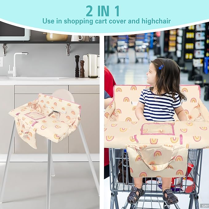 Shopping Cart Cover for Baby,2-in-1 High Chair Cover with Portable Cloth Bag,Cart Seat Pad for Babies Grocery Cushion Cover Restaurant,Suitable for All Supermarkets
