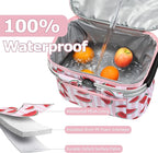 Tirrinia Large Insulated Picnic Basket, 34L Water Resistant & Leakproof Collapsible Portable Cooler Basket Set with Aluminium Handle for Travel, with a Free Foldable Grocery Bag, Pink