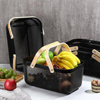 Sadnyy 4 Pcs Plastic Mesh Garden Harvest Basket Storage Basket with Wooden Handle Multi Functional Mesh Bin for Kitchen Cabinet Picnic Fruit Vegetable Gathering Organizer(Large,Black)