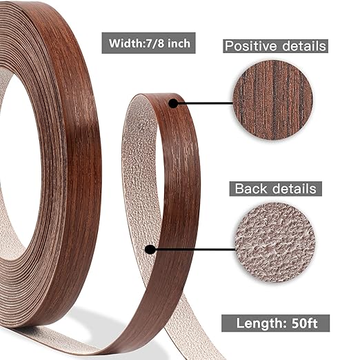 GSCIT Club Cherry Edge Banding, 7/8 inch x 50ft roll of Veneer Edge Banding -Pre-glued Flexible, Wood PVC Tape Banding for Cabinet Repair Furniture Restoration