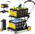 Collapsible Shopping Cart with Wheels, 8-in-1 200LBS Capacity Grocery Cart on Wheels with 2 Storage Crate, Folding Utility Cart for Shopping, Travel, Supermarket, Office, Yellow