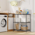 3 Tier Storage Shelves Metal Shelving Unit,Adjustable Wire Rack Pantry Kitchen Shelves,Small Shelf Wire Shelving for Laundry Office Bedroom Dorm Bathroom Closet 24" W x 30" H x 14" D Black Shelves