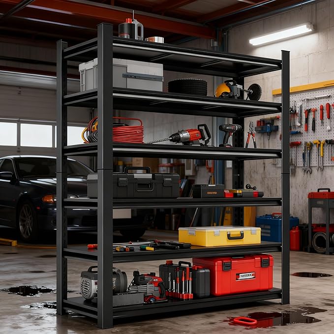 Adjustable 6-Tier Garage Shelving, Heavy Duty Steel Storage Rack, High Load Capacity, Ideal for Garage, Warehouse, or Home Organization (6-Tier 78" H x 40" W x 18" D)