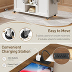 Kitchen Island with Power Outlets & Drop Leaf, Kitchen Cart with Storage, Drawer and Spice Rack, Tower Rack, Island Table, White and Walnut