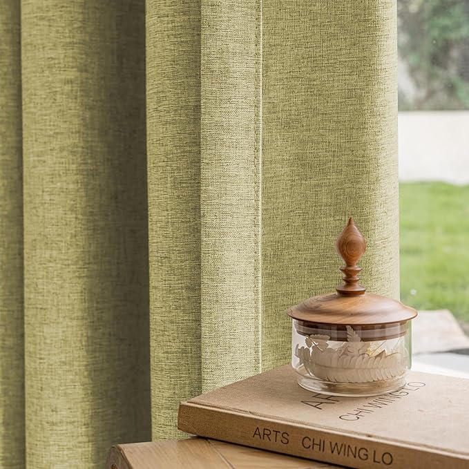 Textured Linen Pinch Pleats 100% Blackout Curtains for Bedroom/Living Room Blackout Curtains 84 Inches Long, Energy Saving Window Treatment Curtains,26Wx84Lx2,Lemon