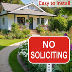 2 Pack No Soliciting Sign, Heavy Duty Aluminum, 12 x 8 inches, Red and White, for Home and Business