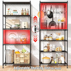 5-Tier Shelf, Shelves Capacity 1010LBS,Storage Shelves Adjustable Wire Shelving,Metal Shelving Unit Storage Rack for Kitchen Pantry Closet Laundry School Commercial 59.4" Hx21.5 W x13.6 D
