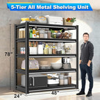 Garage Shelving Heavy Duty，Large Loads Adjustable Garage Storage Shelves, Metal Storage Racks and Shelving Units, Utility Rack Shelves,47.2”W x 24”D x 78”H,Black
