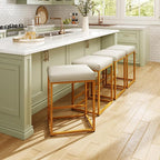 MAISON ARTS White & Gold Counter Height 24" Bar Stools Set of 2 for Kitchen Counter Modern Barstools Upholstered Faux Leather Square Stools Backless Farmhouse Island Chairs, 24 Inch Height