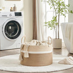 KAKAMAY Large Blanket Basket (20"x13"),Woven Baskets for storage Baby Laundry Hamper, Cotton Rope Blanket Basket for Living Room, Laundry, Nursery, Pillows, Baby Toy chest (White and Brown)