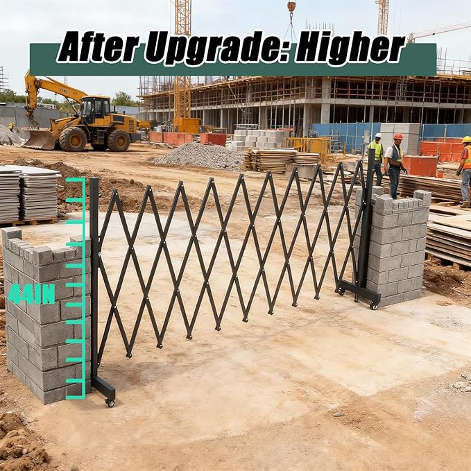 11 FT 44" High Industrial Metal Expandable Barricade，Retractable Traffic Fence with Casters, Folding Security Gate, Portable Barricade Gate for Construction Area, Traffic Control, Driveway and Garden