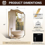 ANDY STAR 30x48 Inch Gold Bathroom Mirror, Large Brushed Gold Rectangle Mirror, Antique Brass Mirror in Rust-Proof Stainless Steel 1" Frame, Unique Wavy Frame Design, Vertically/Horizontally