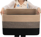 OIAHOMY Large Blanket Basket, 22”x17”x12” Rectangle Woven Baskets, Nursery Blanket Storage Living Room, Toy Storage With Handle, Large Baskets for Organizing-Yellow Black