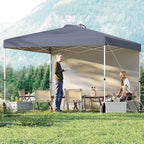 Tangkula 10x10 FT Pop up Canopy with Sidewall, Easy Setup Outdoor Tent with Wheeled Bag, 4 Sandbags, 4 Ropes, 4 Anchors, 8 Stakes, Vented Top, Portable Canopy Tent for Party Event Patio (Gray)