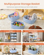 KALLAX Small Woven Basket, 14 x 10 x 5.6 Inches, Small Storage Baskets for Organizing, Gift Baskets Empty, Cute Rope Shelf Closet Storage Bins for Shelves, Dog Toy Basket, Light Blue