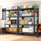 REIBII 4 Tier Storage Shelves with Wheels, 530LBS Adjustable Pantry Shelves,Metal Shelving Unit for Garage, Pantry, Kitchen, Living Room, Warehouse, Basement, 59.8" H x 31.5" W x 16.5" D, Black