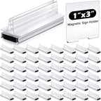 Thyle 48 Pack Magnetic Sign Holder Grip Holder, Powerful Magnet, 3" Length, 1" Width, 1" Total Height for Retail Wall Display Store Vendor Event Warehouse and Shop Supplies, Clear