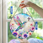 Stained Glass Window Hanging, Pauyadu Hummingbird Sun Catchers, Stained Glass Suncatcher, Hummingbird Decor Gifts for Women, Mom, Grandma, Wife, Lovers and Couple - 8 Inch