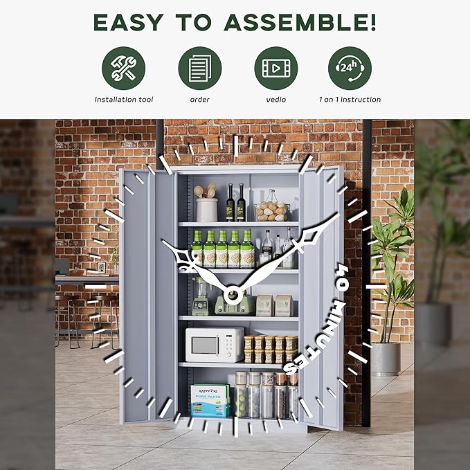 Greenvelly Metal Storage Cabinet with Locking Doors, 72" Dark Grey Lockable Storage Cabinet with Adjustable Shelves, Steel Tool Cabinets for Home Office, Garage (36" x 18")