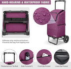 KEDSUM 2 in 1 Shopping Cart for Groceries, 330 lbs Grocery Cart on Wheels, Foldable Utility Carts with Wheels, Load-Bearing Hand Truck with Waterproof Bag for Shopping,Camping,Laundry,Garden, Purple