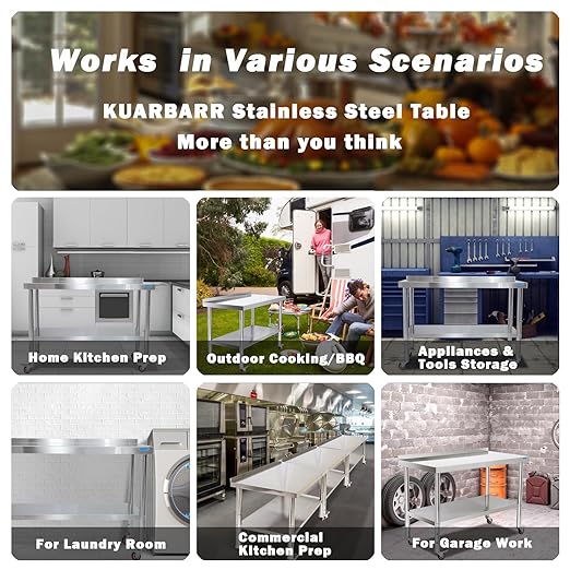 Stainless Steel Table 30 x 18 Inch, Stainless Table for Prep & Work, Commercial NSF Metal Table for Restaurant Kitchen Garage