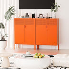 2 Mesh Door Metal Cabinet with Adjustable Shelves, Multipurpose Orange Storage Cabinet, 3-Tier,Metal Storage Cabinet for Office Home,Hallway(Orange, 47''H)