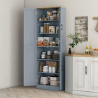 HOMCOM 67" Freestanding Kitchen Pantry, 4-Door Storage Cabinet Organizer with Adjustable Shelves, Kitchen Cabinet with Doors and Shelves, Distressed Gray